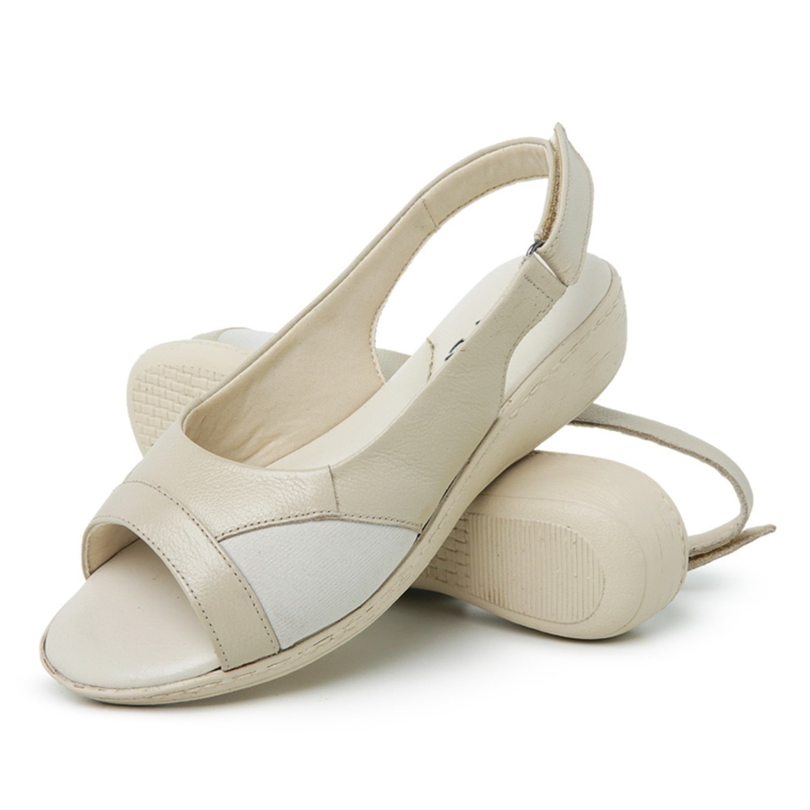 Imagem principal Sandália Conforto Ortopédica Feminina Couro Marfim MR SHOES bege