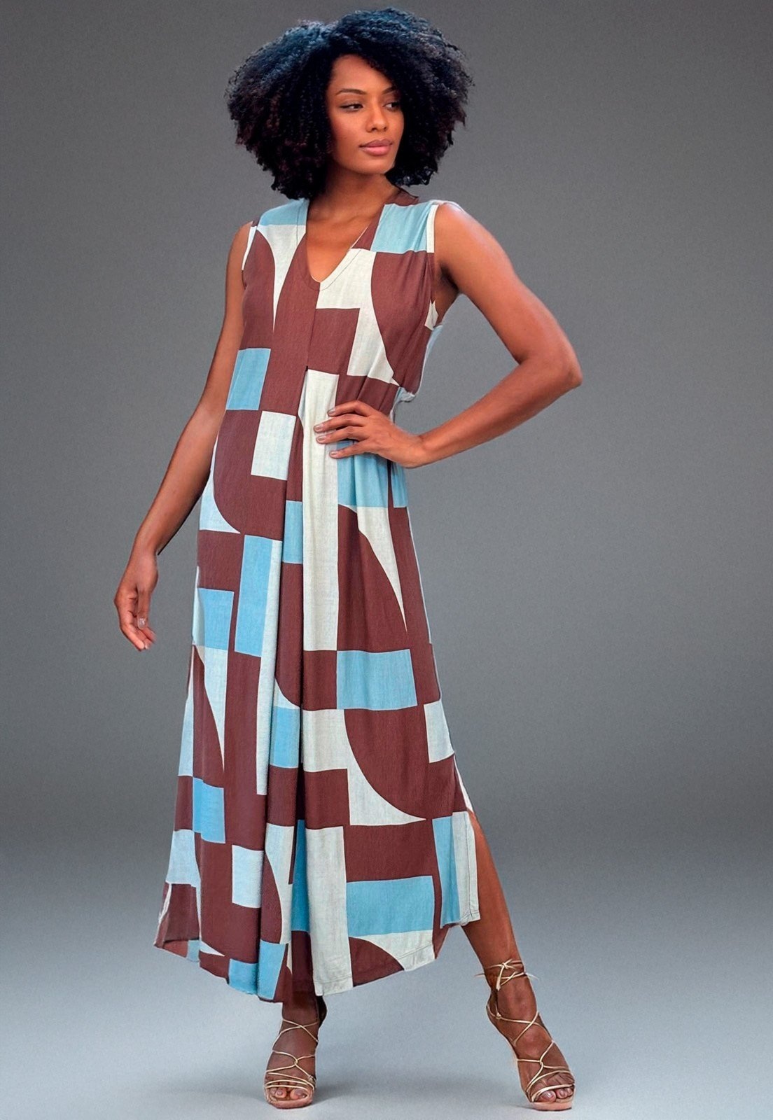 Imagem principal Vestido Cabanafree Longo Acará Malha Estampa Santa Rosa do Tocantins Cabanafree azul rosa