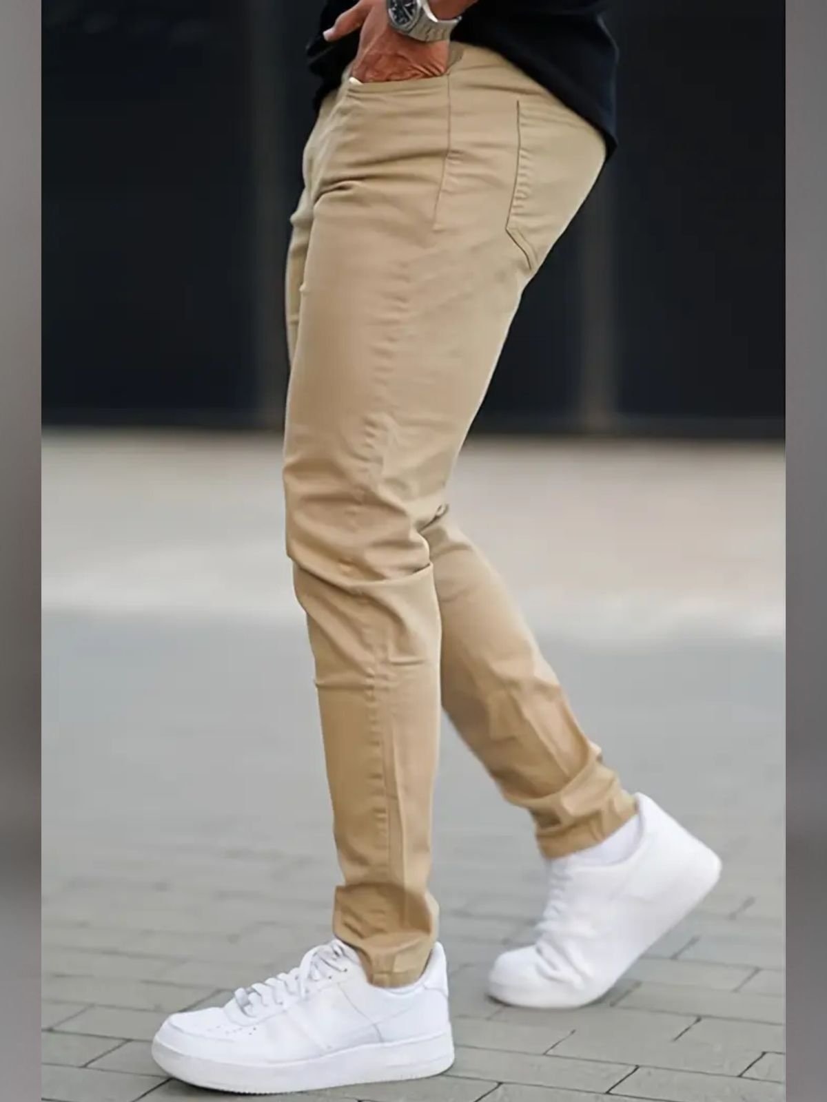 Imagem principal Calça Sarja Masculina Kovali Premium Com Elastano Confortável Bolso-Faca Caqui KOVALI FASHION STORE bege/cáqui caqui