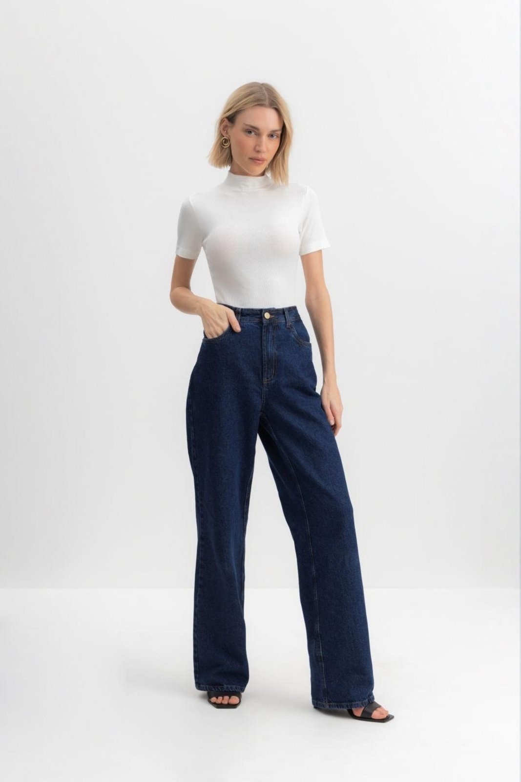 Imagem principal Calça Jeans Wide Leg Feminina Essendi Jeans Escuro Essendi azul