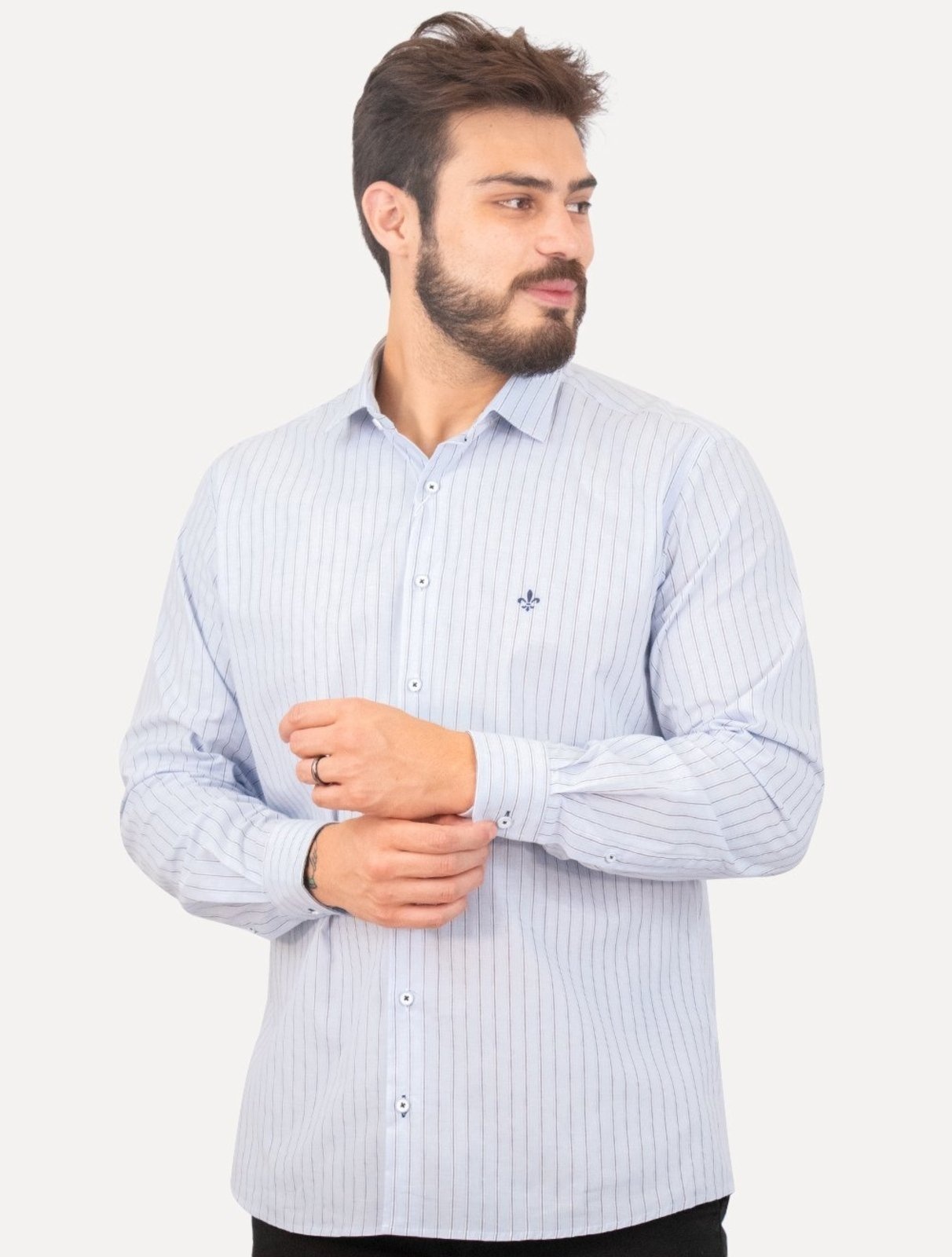 Imagem principal Camisa Dudalina Masculina Comfort Superfine Cotton Listrada Claro Dudalina azul