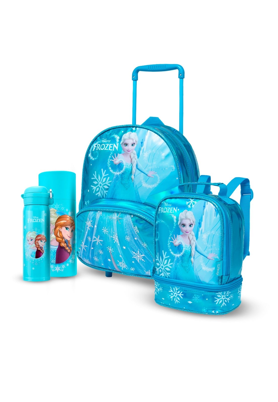 Imagem principal Infantil - Kit Mochila Garrafa Lancheira Escolar Disney Rodinha Frozen Disney azul
