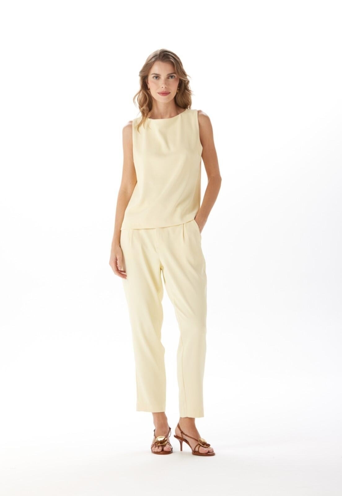 Imagem principal Calça Alfaiataria Cintura Alta Traymon Manteiga Traymon amarelo