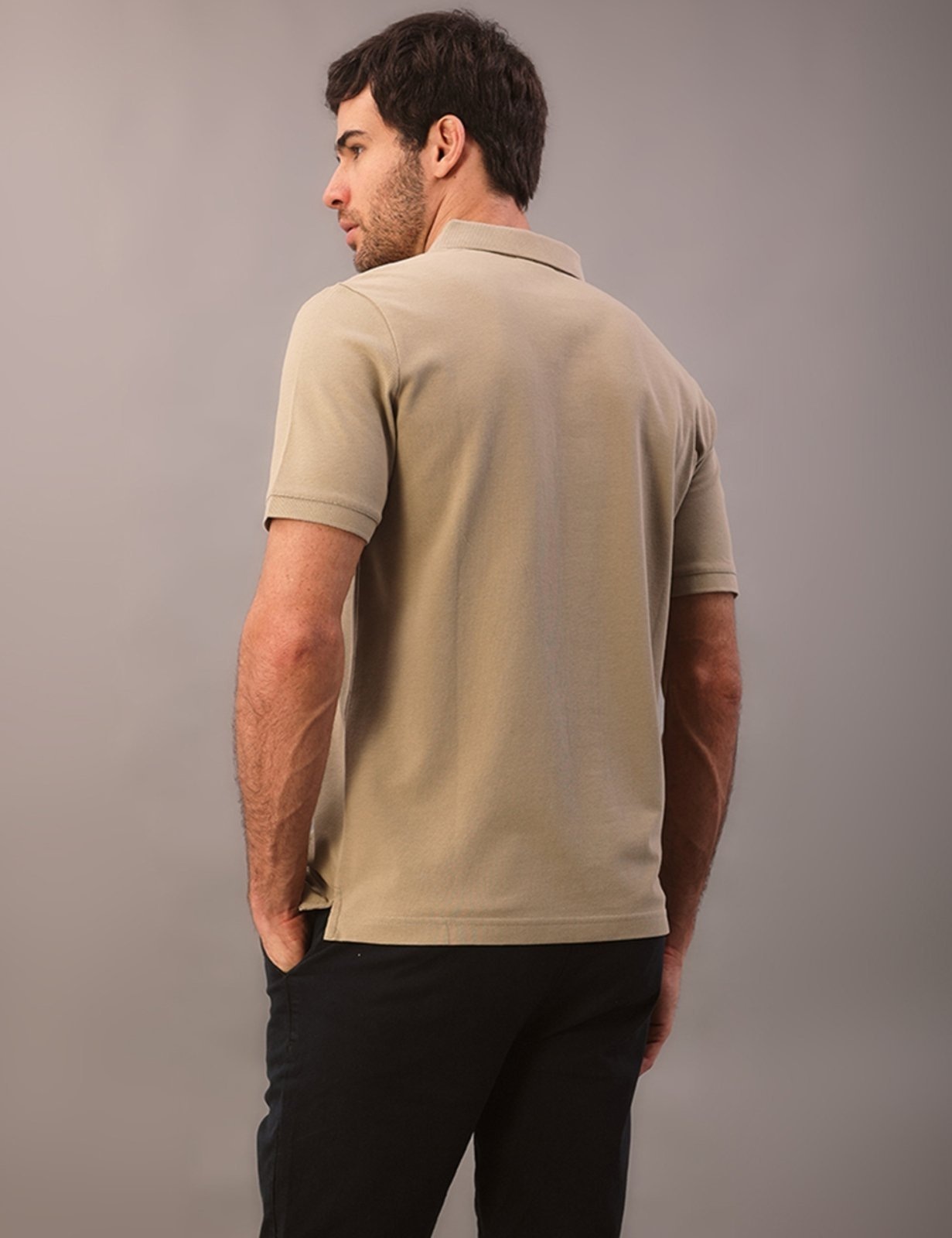 Imagem principal Polo Masculina Slim Piquet Calvin Klein - Caqui Claro CKS Premium Label cáqui caqui