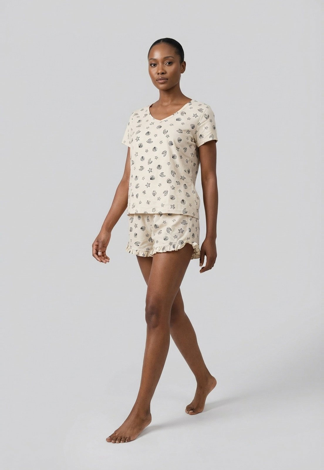 Imagem principal Conjunto Pijama Curto Feminino Hering Estampa Marinha Hering bege