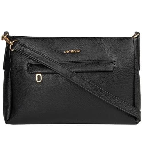 Bolsa Tiracolo Média Penélope Detalhe Zíper Texturizada Preto