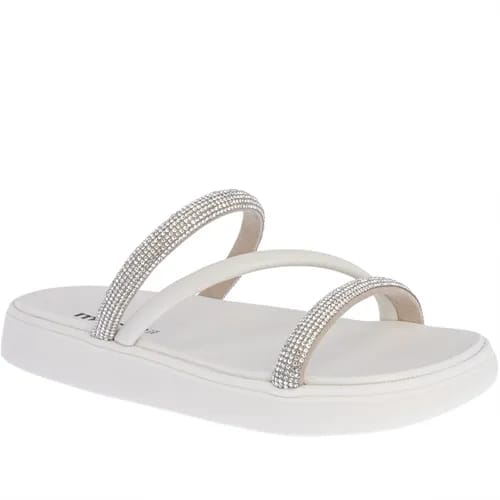 Rasteira Papete Moleca Flat Tiras Strass Branco