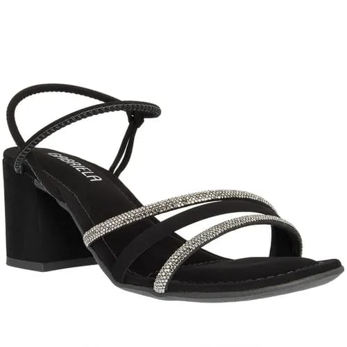 Sandália Gabriela Salto Grosso Tiras Strass Pespontos Nobuck