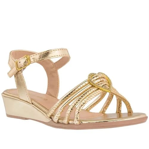 Sandália Infantil Gabrielinha Anabela Passador Coração Strass Dourada