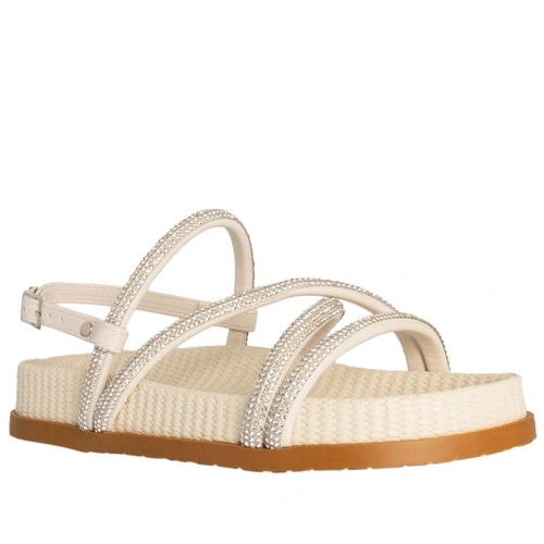Imagem principal Sandália Rasteira Papete Gabriela Tiras Strass Ráfia GABRIELA Off White