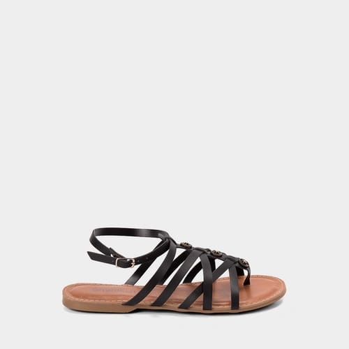 Sandália Rasteira Feminina Gabriela Multitiras Detalhe Tachas