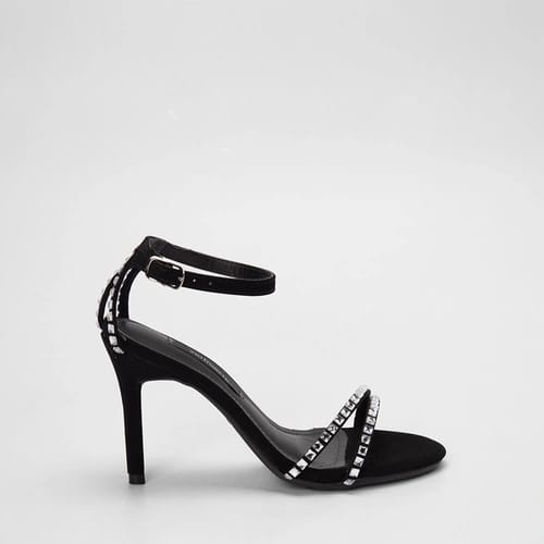 Sandália Feminina Via Marte Salto Alto Fino Detalhe Pedraria Nobuck