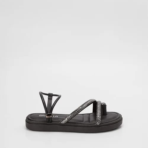 Sandália Feminina Gabriela Flatform Tiras Strass
