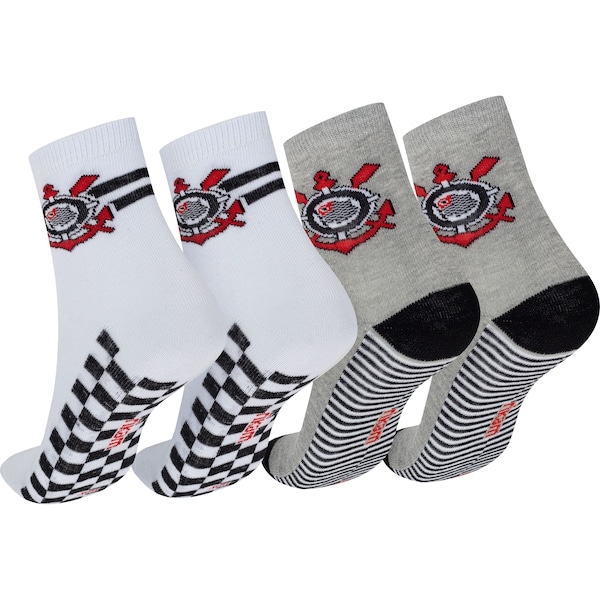 Imagem principal Kit de Meias do Corinthians Rikam Soquete Tamanho 29 ao 33 Rikam BRANCO/CINZA CLARO