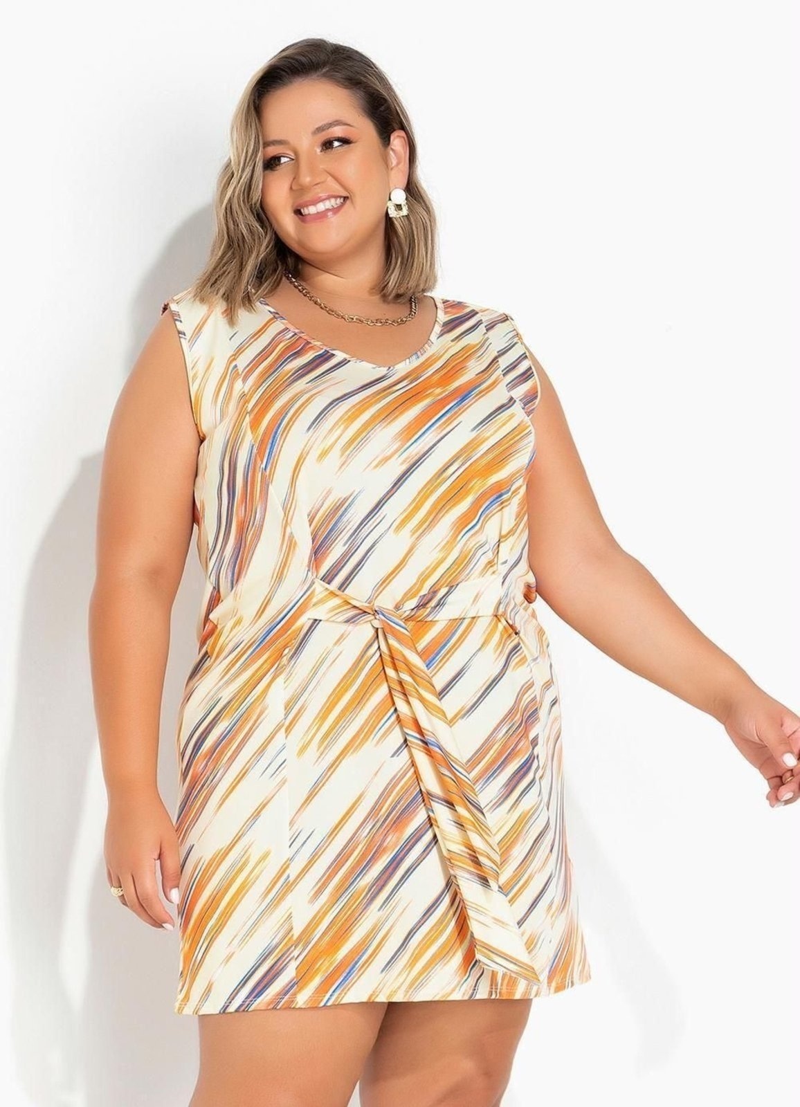 Imagem principal Vestido Com Amarração Plus Size Rajado Marguerite amarelo