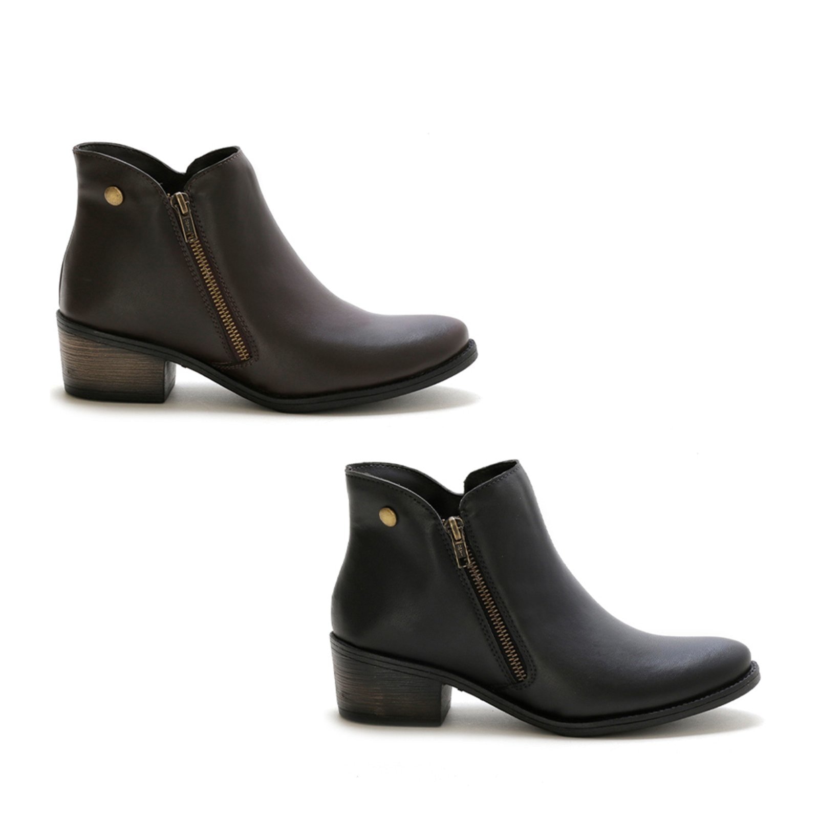 Imagem principal Kit 2 Pares Bota Feminina Cano Baixo Bredeni Coturno Com Ziper Lateral Confortavel Marrom Preta BREDENI multicolorido