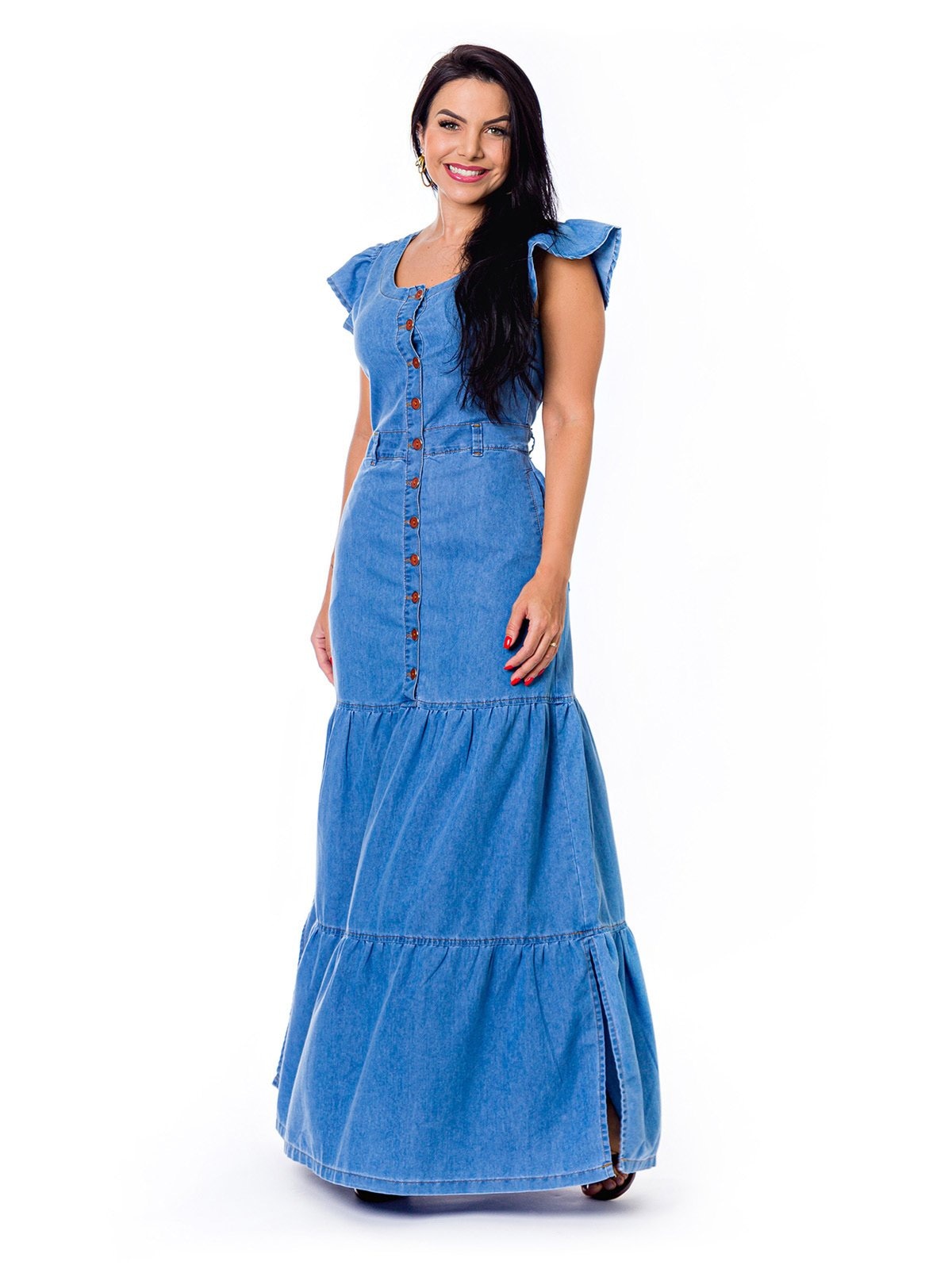 Imagem principal Vestido Longo Restrito Jeans com Mangas e Botões MÉDIO Restrito Jeans azul