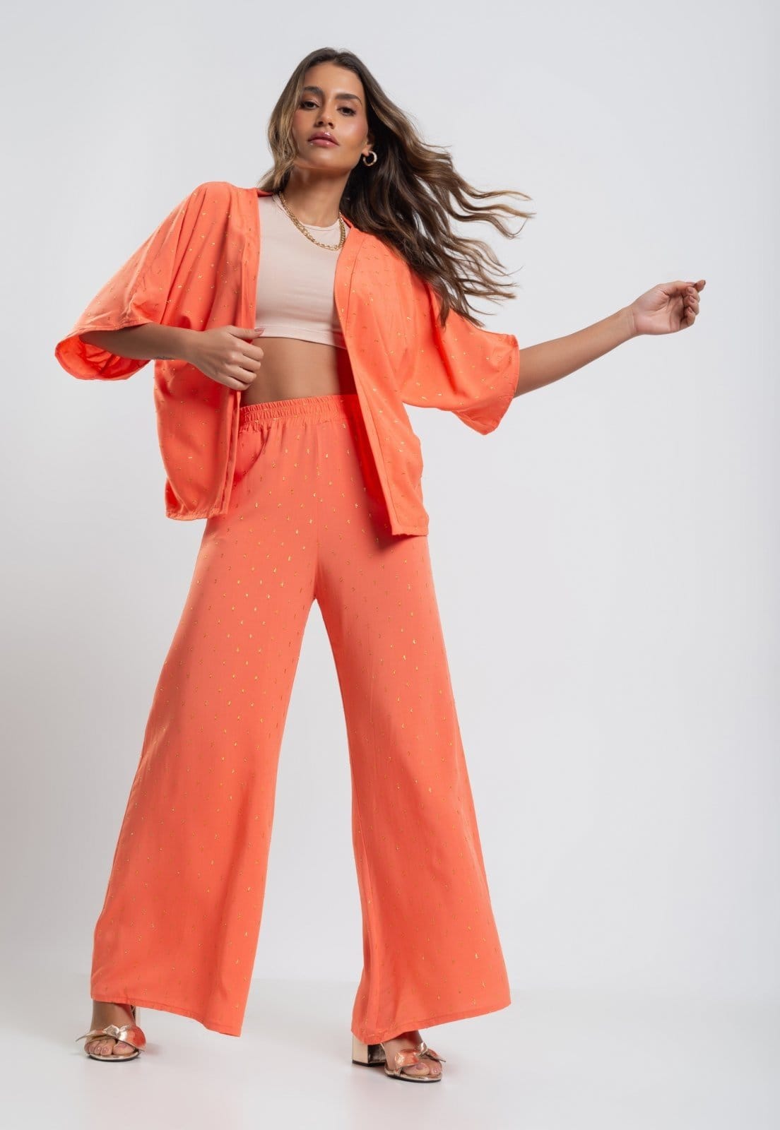 Calça Pantalona Viscose Com Lurex Salvatore Fashion