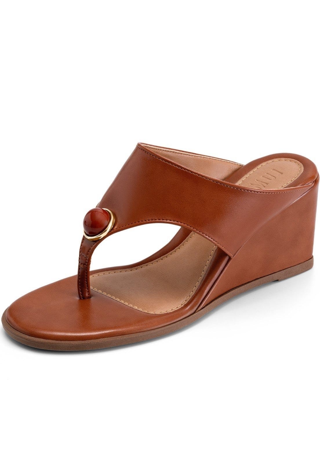 Sandália Feminina Lumiss Anabela De Dedo Bico Redondo Enfeite Esfera