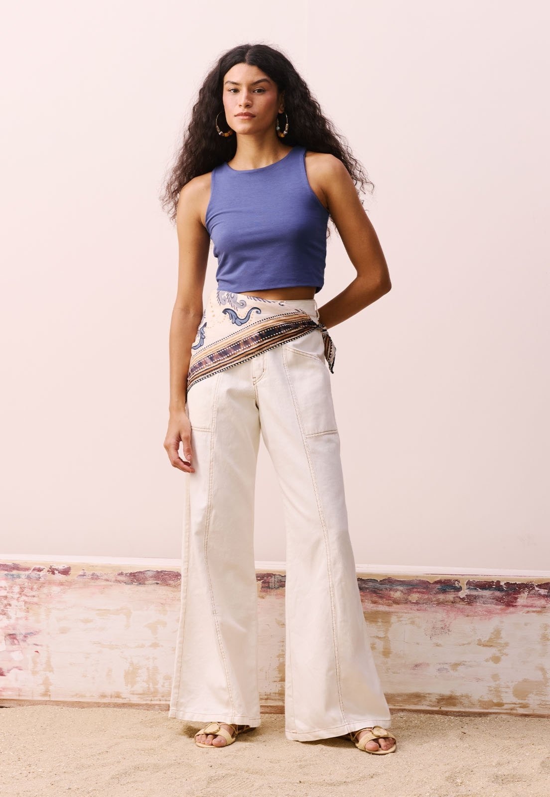 Imagem principal Calça Sarja Wide Leg Recorte CaCay off-white