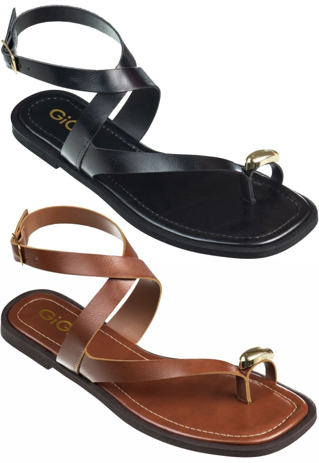 Imagem principal Kit 2 Pares Sandália Rasteira Feminina GiGiL Tiras Cruzadas Detalhe Metalizado Ring Toe Gigil caramelo/preto