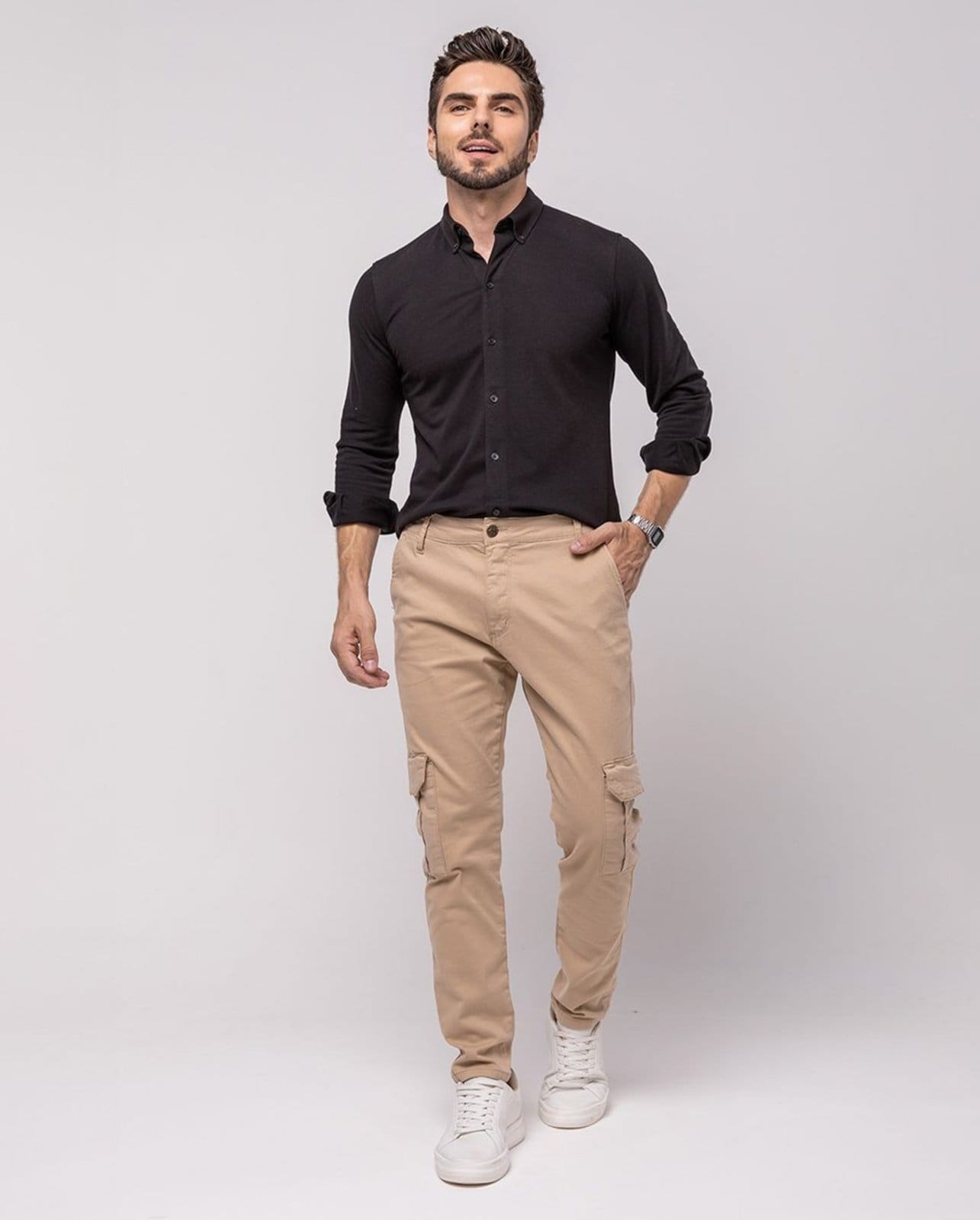 Calça Sarja Cargo Masculina Premium Cargo 24634 Bege