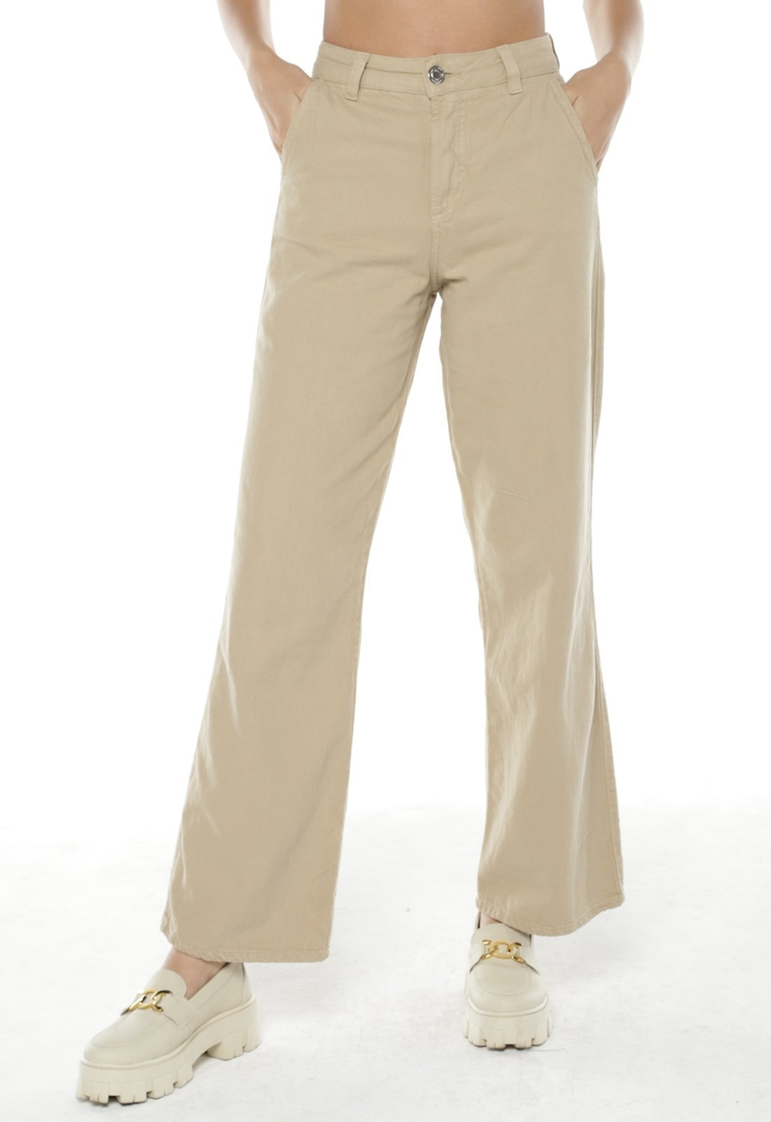 Imagem principal Calça Feminina Wide Leg de Sarja Sob SOB bege