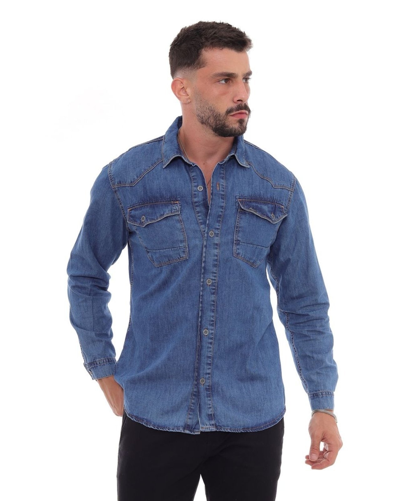 Imagem principal Camisa Masculina Recorte No Ombro 22607 édia Consciência jeans