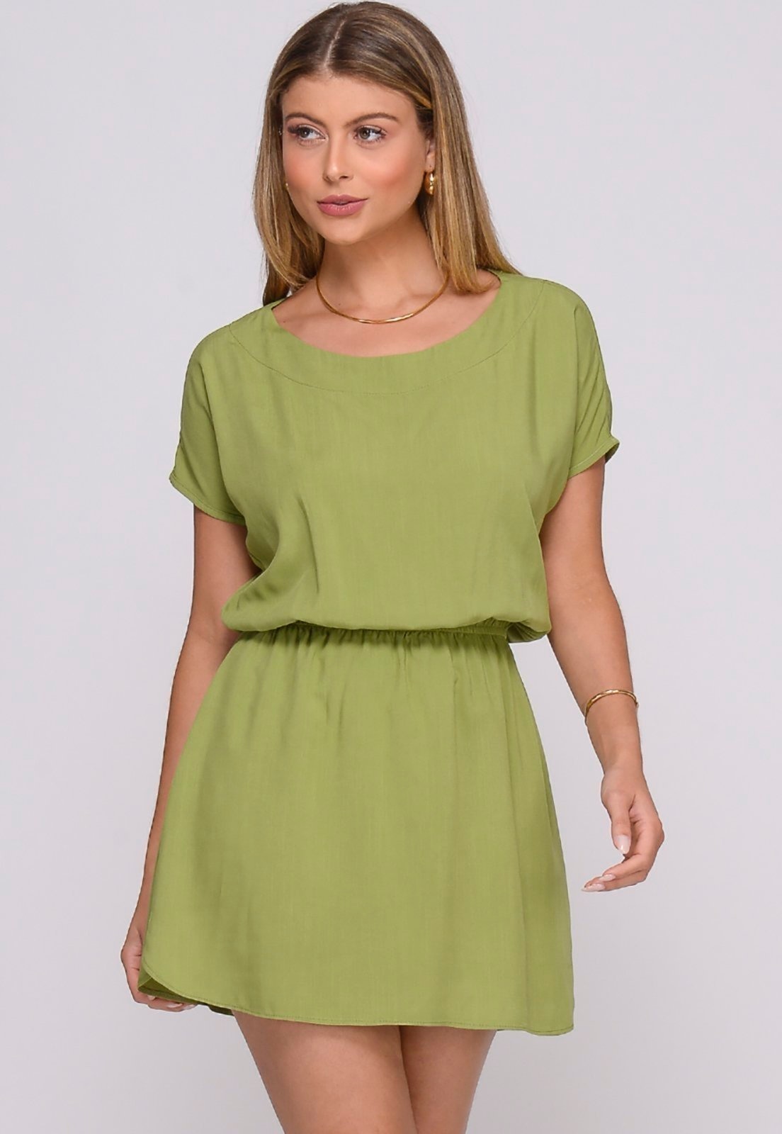 Imagem principal Vestido Curto M/C Elástico na Cintura Stela Pistache BBonnie verde