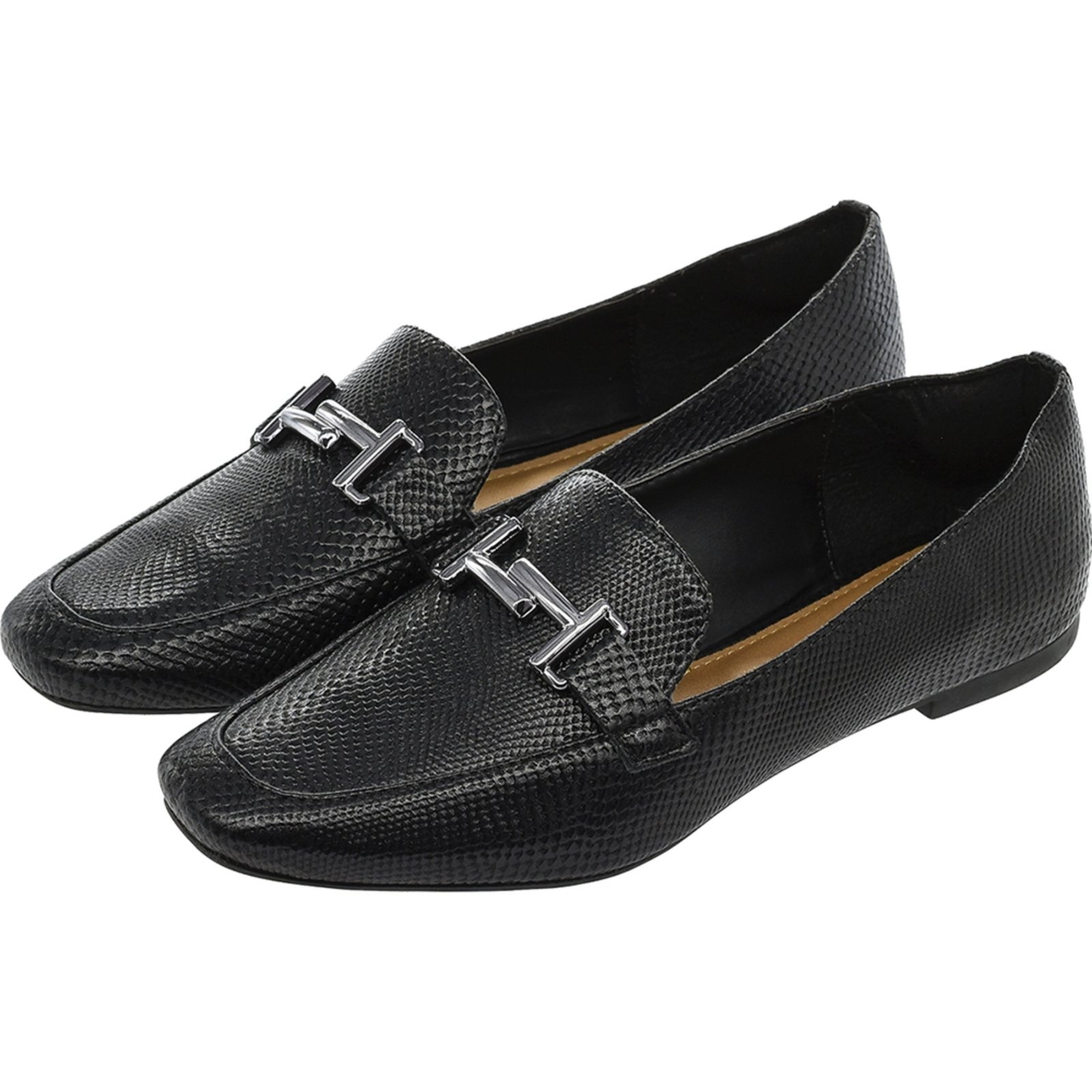Imagem principal Sapato Feminino Mocassim CM Calçados Bico Quadrado Confort Lizard Monte Shoes preto