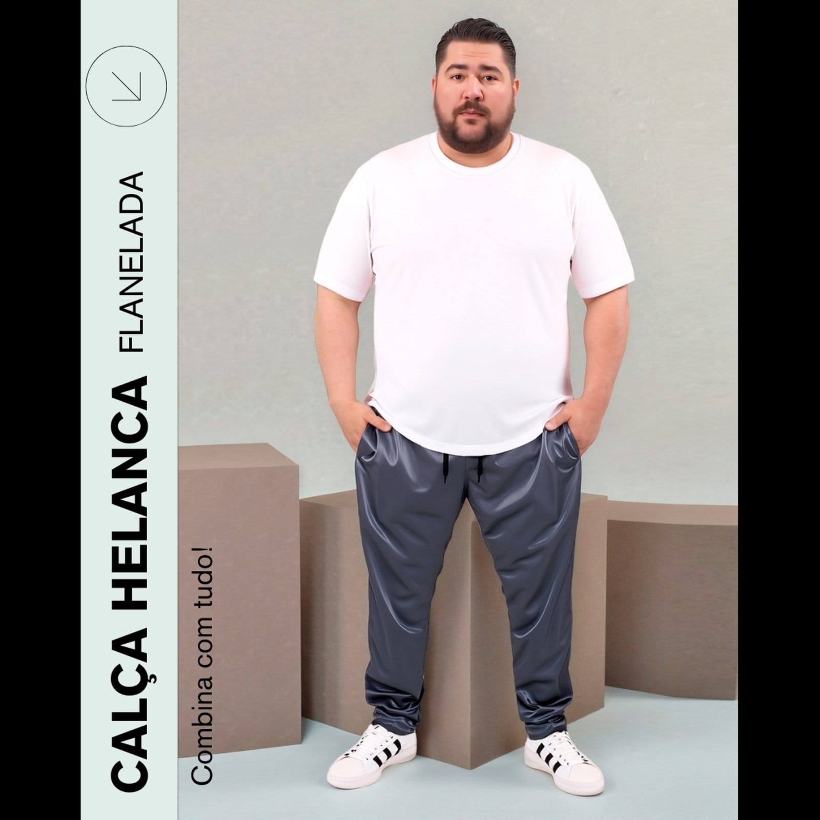 KIT 2 Calça Plus Size Helanca KS Listra Lateral Confortável Esportiva Casual