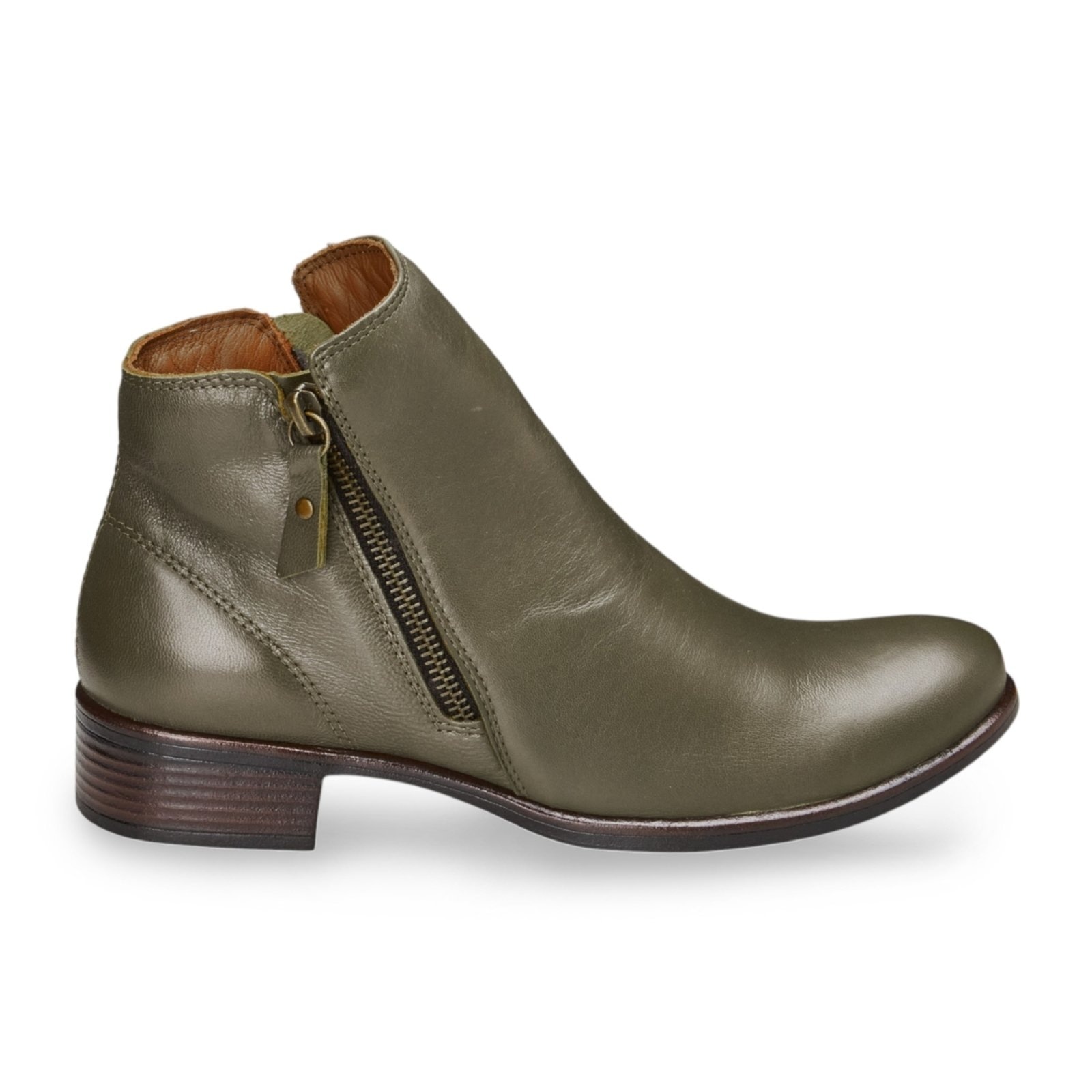 Imagem principal Bota Couro Legitimo Snikgreen Verde Musgo Cano Curto Saltinho Quadrado Macia Confortável Snikgreen verde militar