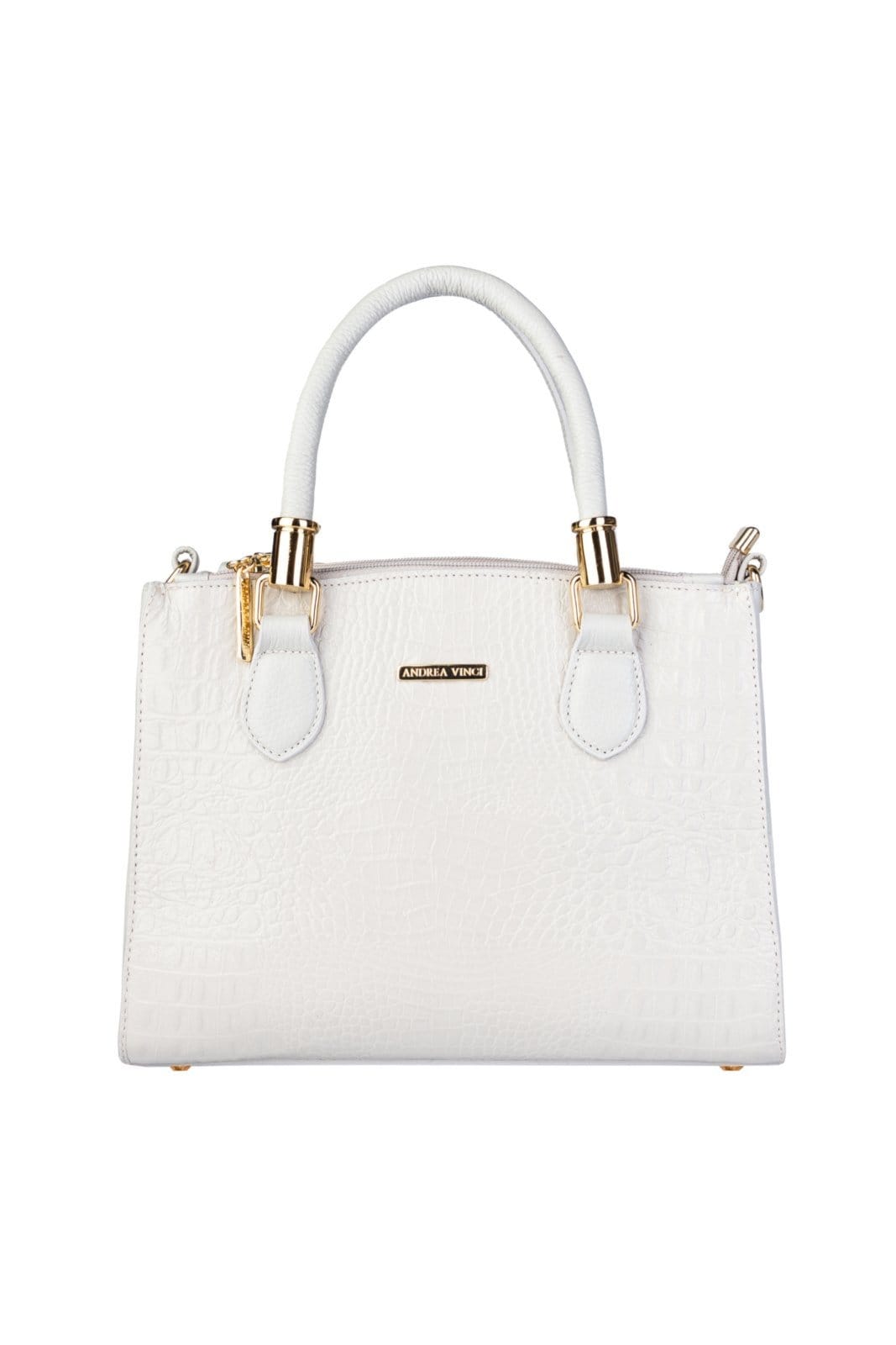 Bolsa Andrea Vinci De Couro Croco Estruturada Emmy - Marfim