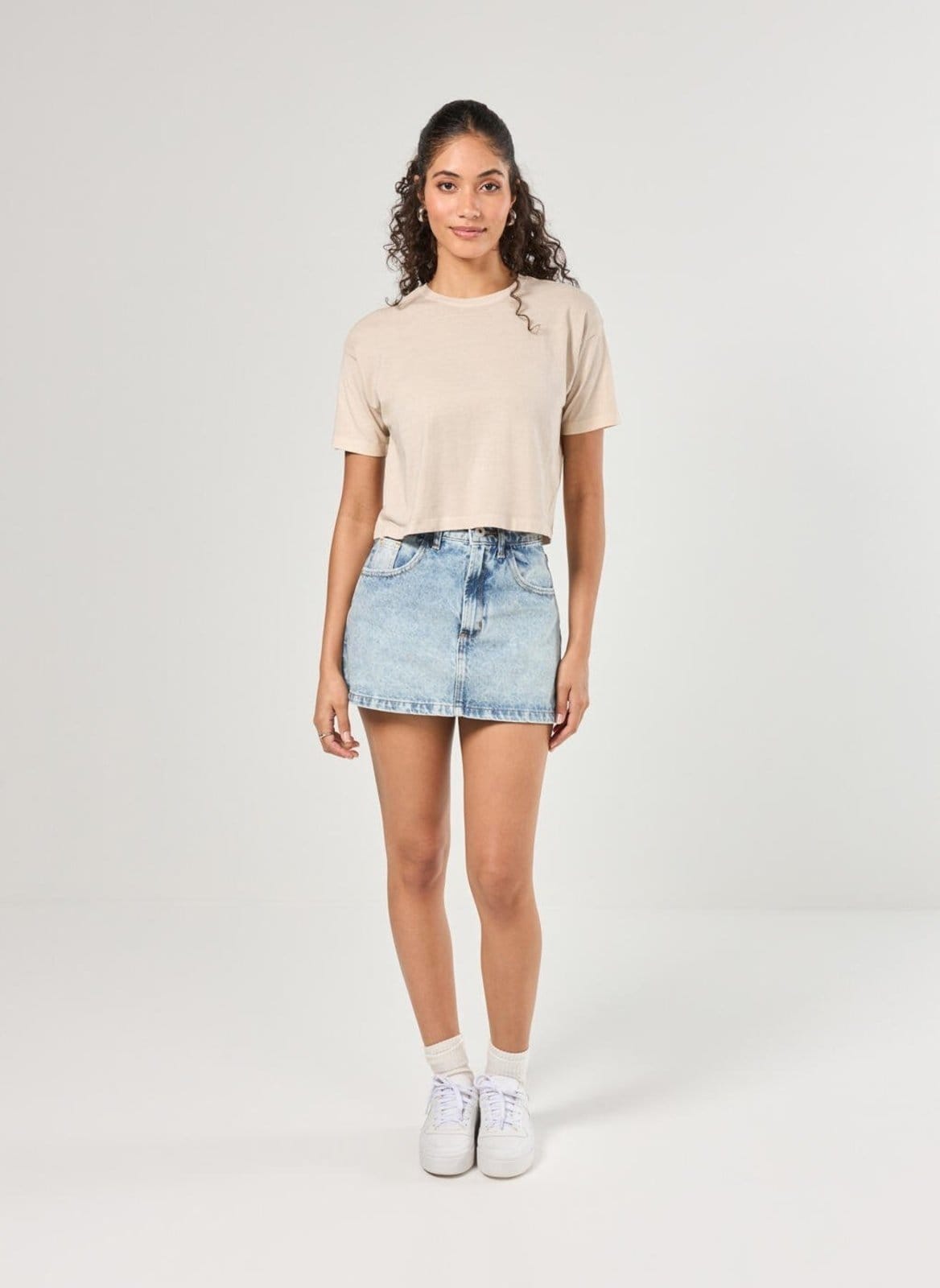 Short Saia Jeans Cintura Alta