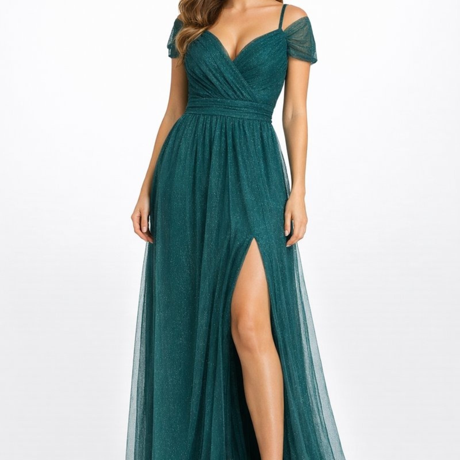 Imagem principal Vestido Longo Tule Brilhante com Fenda e Alça Ajustável Summer Body verde