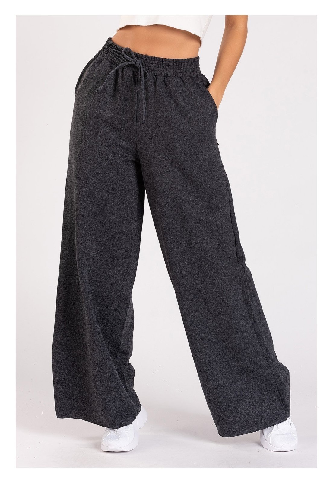 Imagem principal Calça Moletinho Meujeans Wide Leg Mescla Escuro Meu Jeans cinza