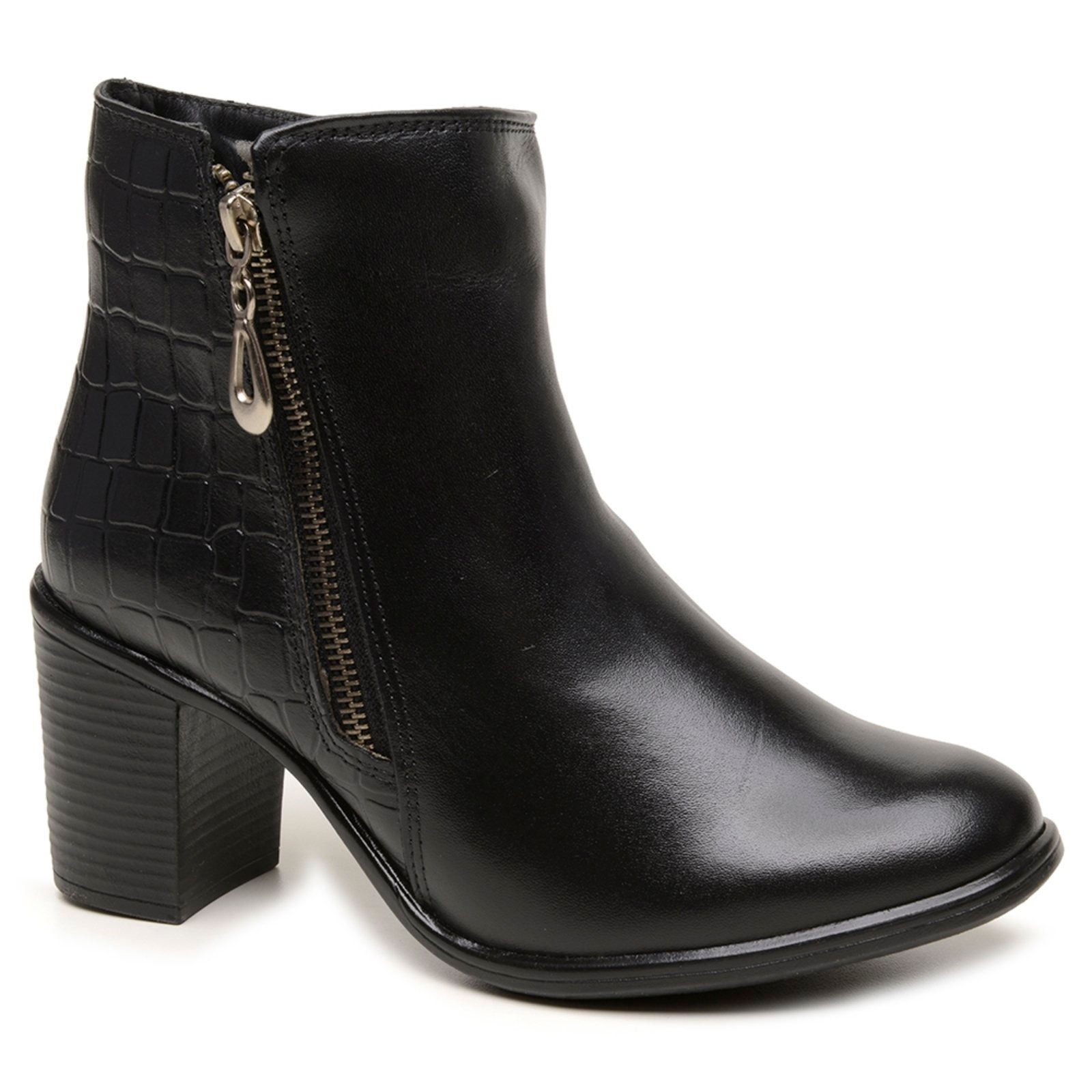 Imagem principal Bota Feminina Salto Bloco Couro Legítimo Textura Croco Zíper Estilo Moderno FRANCA GRIFFE preto