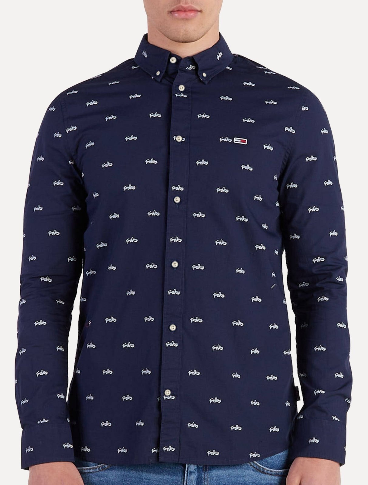 Imagem principal Camisa Tommy Jeans Regular College Pop Dobby Tommy Hilfiger azul marinho