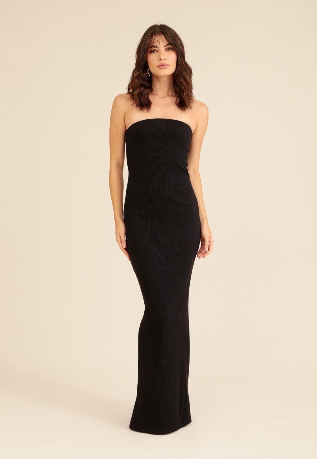 Vestido Longo Pop Me Em Ribana Decote Reto Fenda Costa