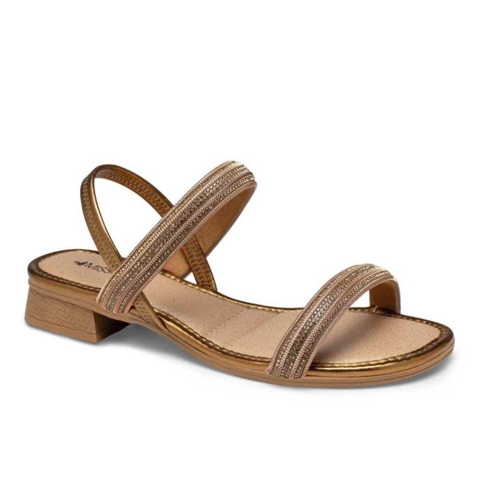 Sandália Feminina Mississipi Saltinho Bloco Tiras Brilhantes