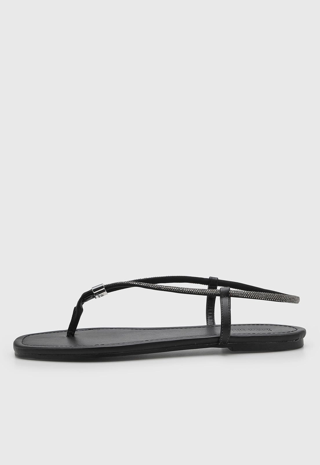 Rasteira Feminina Santa Lolla Tira Brilho Preta