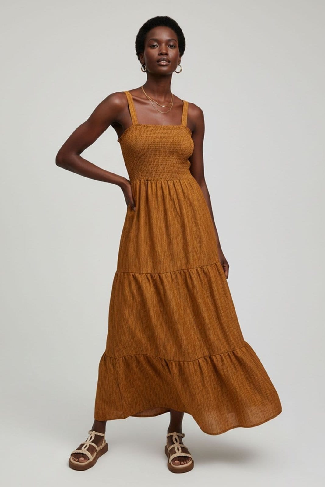 Vestido Longo Com Alças Feminino Marialícia Escuro