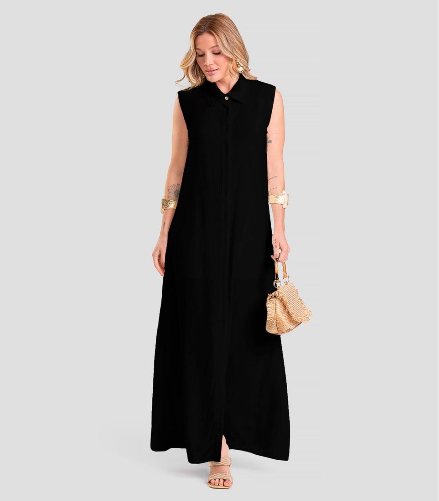 Imagem principal Vestido Longo Feminino em Tecido Linho Dianna Dianna preto