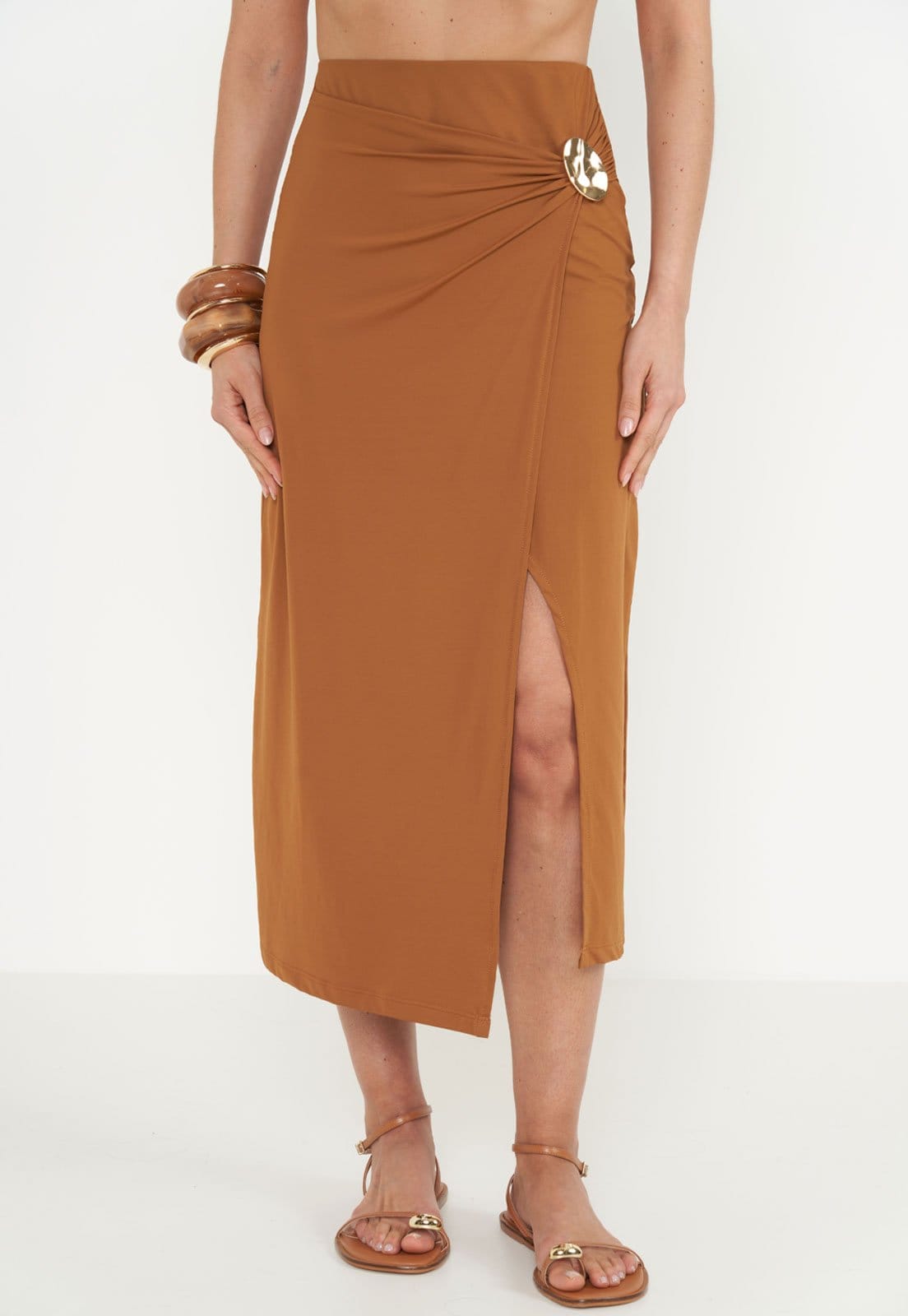 Saia Feminina Colcci Midi Assimétrica Drapeada