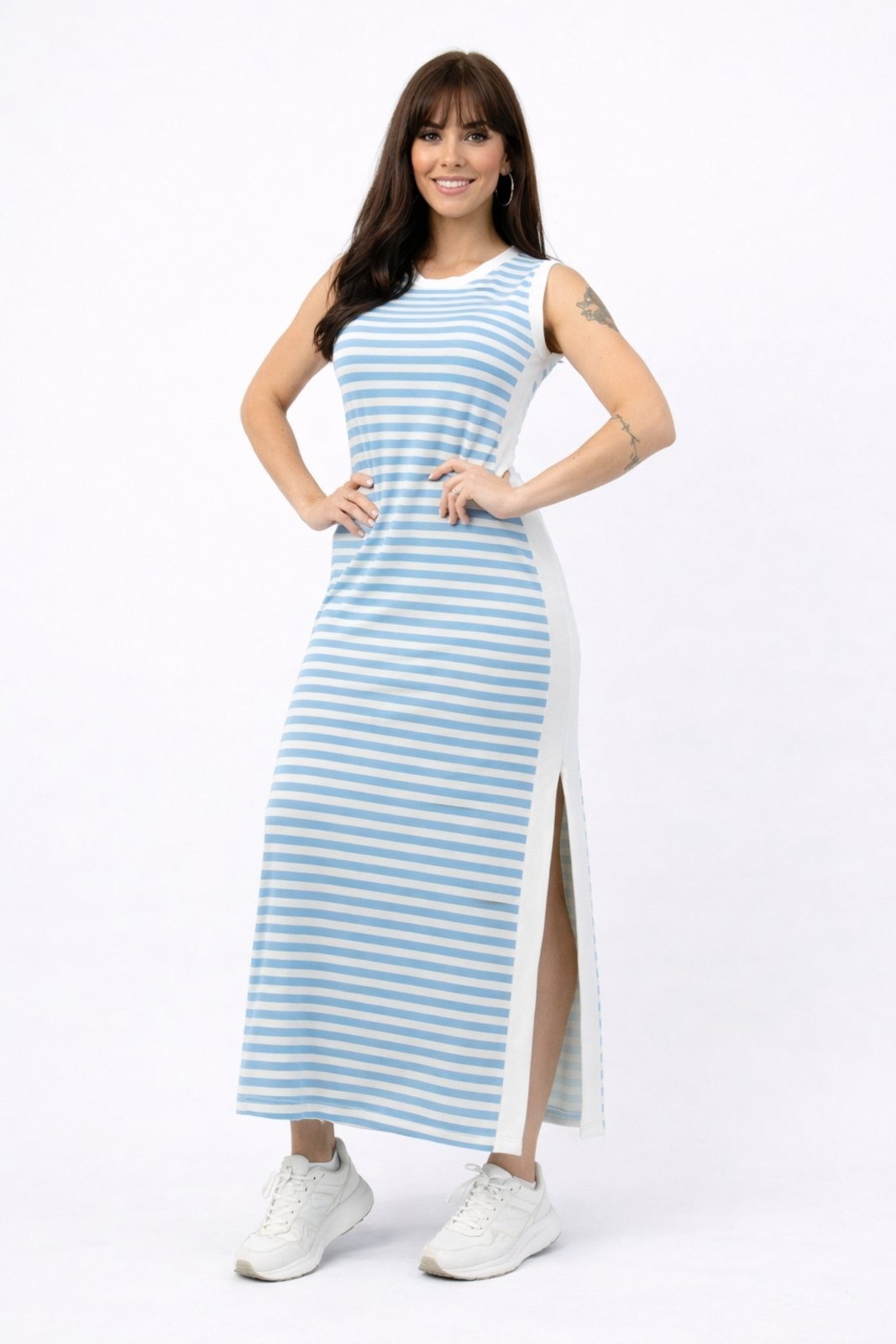 Imagem principal Vestido Longo D Bell Outlet Fashion Fenda Listrado D BELL OUTLET FASHION azul/branco azul