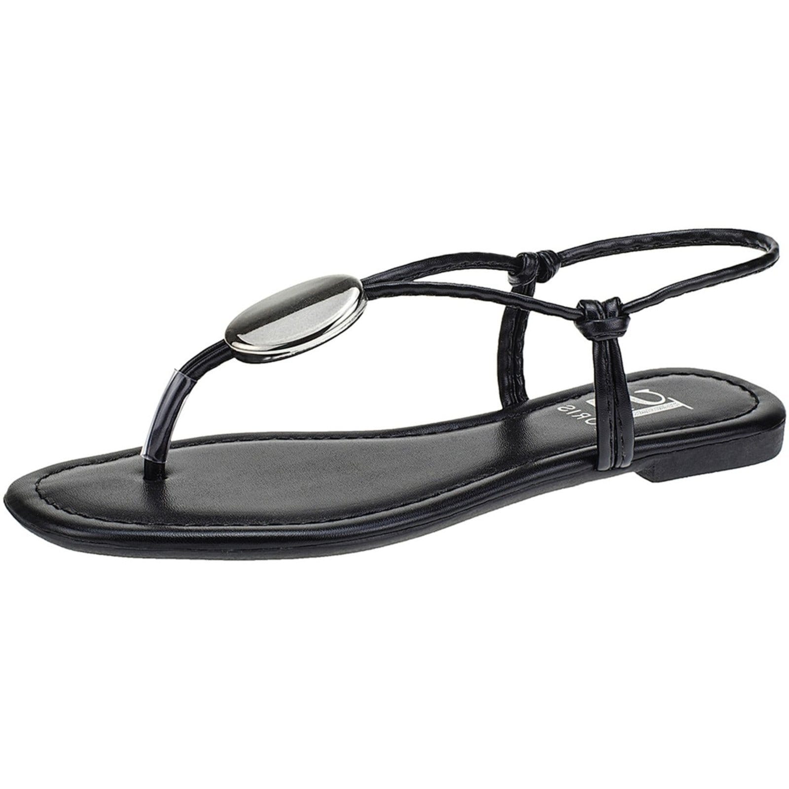 Sandália Lóris Shoes de Tiras com Enfeite ABS Dourado Rasteira Confortável Rasteirinha 4017