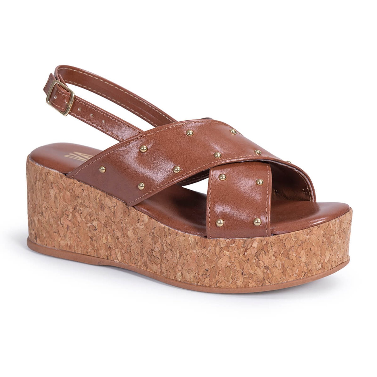 Imagem principal Sandalia Feminina Plataforma X Tachas Anabela Confortável Via Angel 10301 VIA ANGEL caramelo