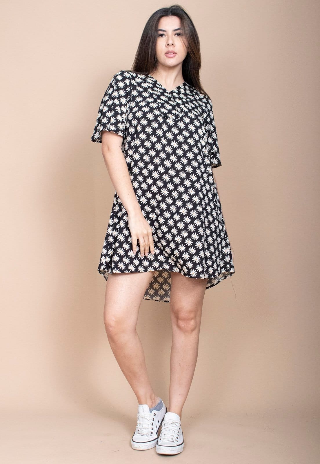 Vestido Curto Cabanafree Pataxô Viscose Mullet Decote V Encanto das Margaridas