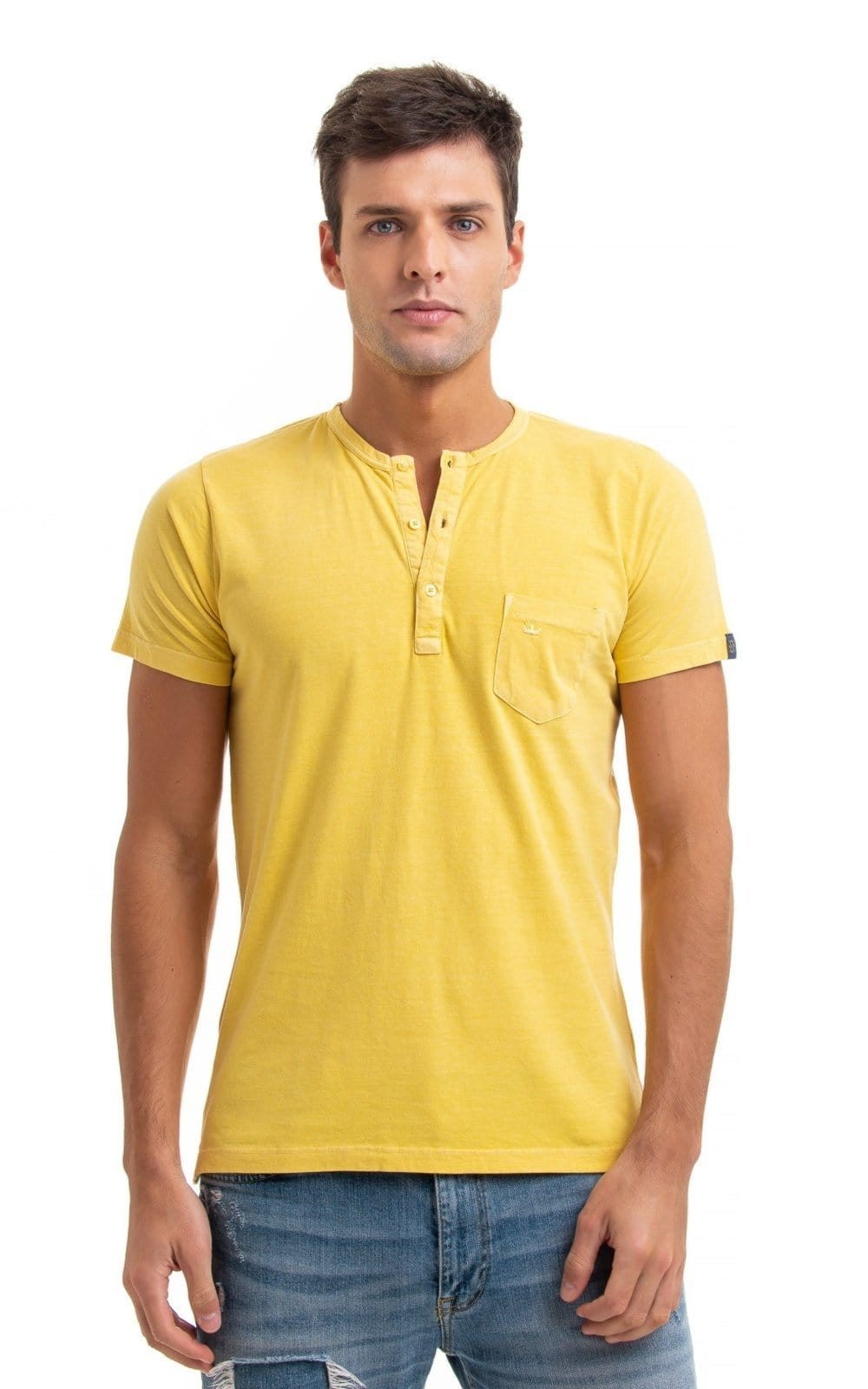 Camiseta Henley Aburguesia Slim Fit Amarela