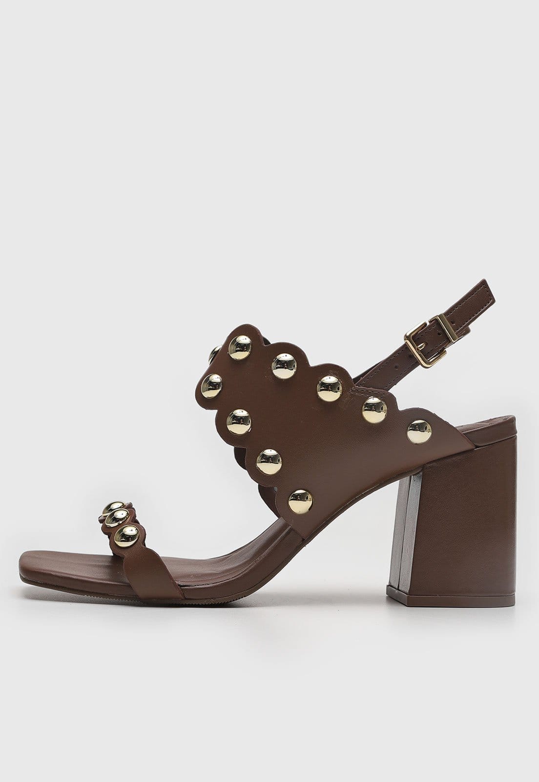 Sandália Feminina Loucos e Santos Salto Bloco Aplicações Douradas